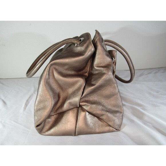 Auth Furla Metallic Bronze Gold Leather Satchel Tote Crossbody Handbag - Picture 2 of 16